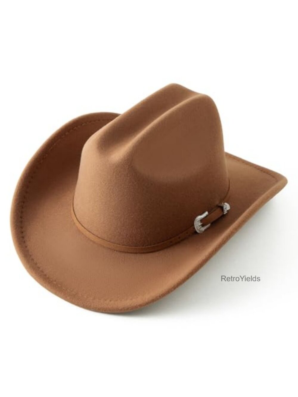 Kids Cowboy Hat with Belt Buckle, Wide Brim, Unisex, Polyester Wool Blend,